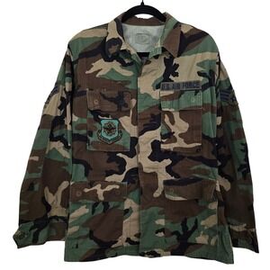 VTG 1996 US Air Force BDU Shirt Jacket Sm‎ Regular Woodland Camo Ripstop Patched
